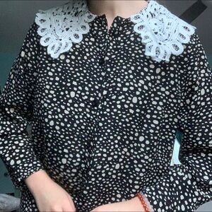 Prairie style polkadot dress with a huge lace collar. Purchased in Korea